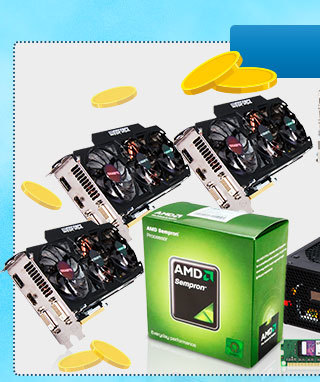 AMD Sempron 2.8GHz Single-Core CPU, MSI 970 AM3+ MOBO, Kingston 4GB MEM, 3X GIGABYTE R9 290 4GB, Thermaltake Toughpower 1200W PSU