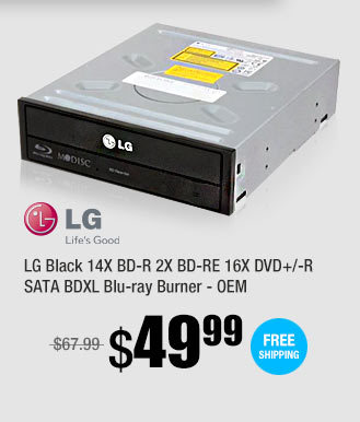 LG Black 14X BD-R 2X BD-RE 16X DVD+/-R SATA BDXL Blu-ray Burner - OEM