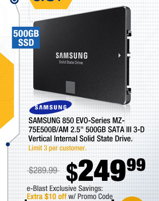 SAMSUNG 850 EVO-Series MZ-75E500B/AM 2.5" 500GB SATA III 3-D Vertical Internal Solid State Drive