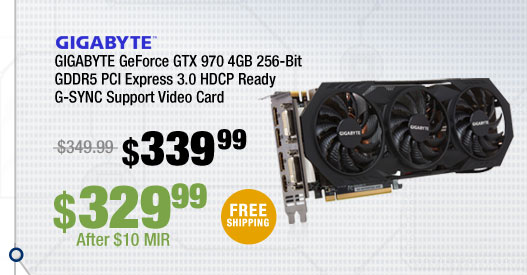 GIGABYTE GeForce GTX 970 4GB 256-Bit GDDR5 PCI Express 3.0 HDCP Ready G-SYNC Support Video Card