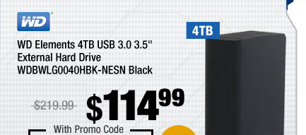 WD Elements 4TB USB 3.0 3.5" External Hard Drive WDBWLG0040HBK-NESN Black