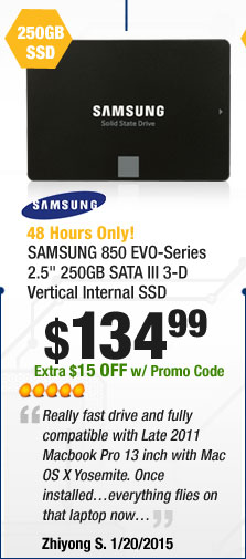 48 HOURS ONLY! SAMSUNG 850 EVO-Series 2.5" 250GB SATA III 3-D Vertical Internal SSD. $134.99