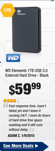 WD Elements 1TB USB 3.0 External Hard Drive - Black. $59.99