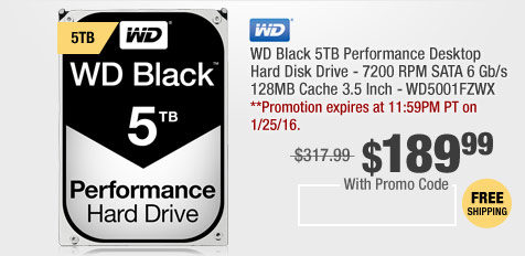 WD Black 5TB Performance Desktop Hard Disk Drive - 7200 RPM SATA 6 Gb/s 128MB Cache 3.5 Inch - WD5001FZWX