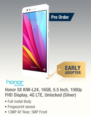 Honor 5X KIW-L24, 16GB, 5.5 Inch, 1080p FHD Display, 4G LTE, Unlocked (Silver)