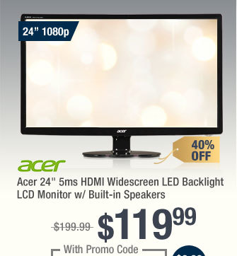 Acer 24" 5ms HDMI Widescreen LED Backlight LCD Monitor w/ Built-in Speakers