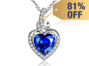 Mabella 2.0cttw Heart Shaped 8mm x 8mm Created Blue Sapphire Pendant in Sterling Silver with 18" Chain