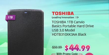 TOSHIBA 1TB Canvio Basics Portable Hard Drive USB 3.0 Model HDTB310XK3AA Black