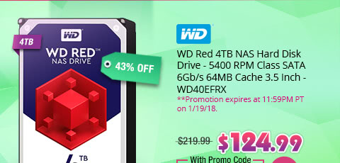 WD Red 4TB NAS Hard Disk Drive - 5400 RPM Class SATA 6Gb/s 64MB Cache 3.5 Inch - WD40EFRX