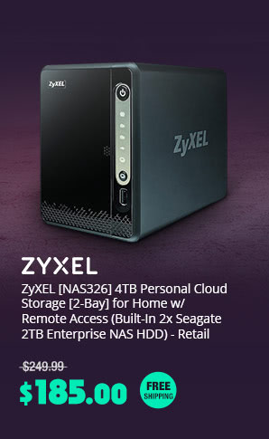 ZyXEL [NAS326] 4TB Personal Cloud Storage [2-Bay] for Home w/ Remote Access (Built-In 2x Seagate 2TB Enterprise NAS HDD) - Retail
