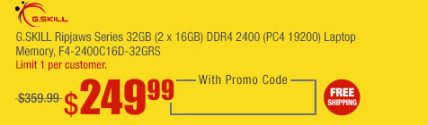 G.SKILL Ripjaws Series 32GB (2 x 16GB) DDR4 2400 (PC4 19200) Laptop Memory, F4-2400C16D-32GRS