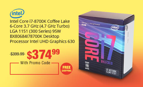 Intel Core i7-8700K Coffee Lake 6-Core 3.7 GHz (4.7 GHz Turbo) LGA 1151 (300 Series) 95W BX80684I78700K Desktop Processor Intel UHD Graphics 630