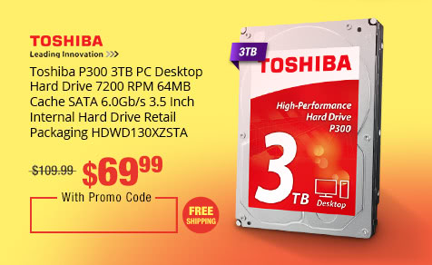 Toshiba P300 3TB PC Desktop Hard Drive 7200 RPM 64MB Cache SATA 6.0Gb/s 3.5 Inch Internal Hard Drive Retail Packaging HDWD130XZSTA