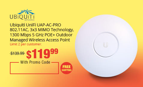 Ubiquiti UniFi UAP-AC-PRO 802.11AC, 3x3 MIMO technology, 1300 Mbps 5 GHz POE+ Outdoor Managed Wireless Access Point