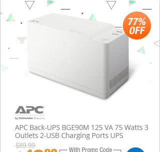 APC Back-UPS BGE90M 125 VA 75 Watts 3 Outlets 2-USB Charging Ports UPS