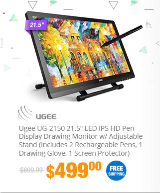 Ugee UG-2150 21.5" LED IPS HD Pen Display Drawing Monitor w/ Adjustable Stand (Includes 2 Rechargeable Pens, 1 Drawing Glove, 1 Screen Protector)