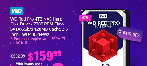 WD Red Pro 4TB NAS Hard Disk Drive - 7200 RPM Class SATA 6Gb/s 128MB Cache 3.5 Inch - WD4002FFWX