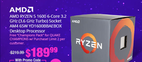 AMD RYZEN 5 1600 6-Core 3.2 GHz (3.6 GHz Turbo) Socket AM4 65W YD1600BBAEBOX Desktop Processor