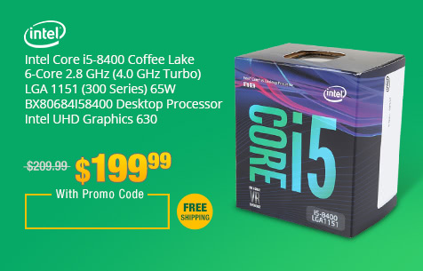 Intel Core i5-8400 Coffee Lake 6-Core 2.8 GHz (4.0 GHz Turbo) LGA 1151 (300 Series) 65W BX80684I58400 Desktop Processor Intel UHD Graphics 630