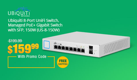 Ubiquiti 8-Port UniFi Switch, Managed PoE+ Gigabit Switch with SFP, 150W (US-8-150W)