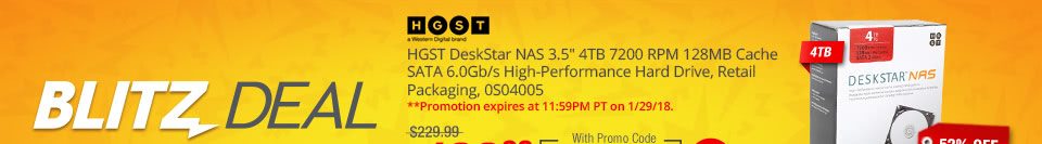 HGST DeskStar NAS 3.5" 4TB 7200 RPM 128MB Cache SATA 6.0Gb/s High-Performance Hard Drive, Retail Packaging, 0S04005