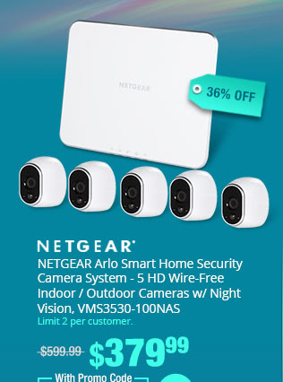 NETGEAR Arlo Smart Home Security Camera System - 5 HD Wire-Free Indoor / Outdoor Cameras w/ Night Vision, VMS3530-100NAS