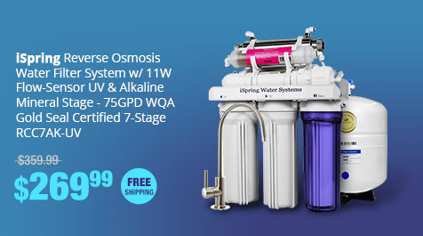 iSpring Reverse Osmosis Water Filter System w/ 11W Flow-Sensor UV & Alkaline Mineral Stage - 75GPD WQA Gold Seal Certified 7-Stage RCC7AK-UV