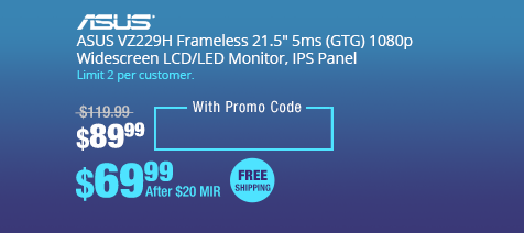 ASUS VZ229H Frameless 21.5" 5ms (GTG) 1080p Widescreen LCD/LED Monitor, IPS Panel