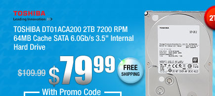 TOSHIBA DT01ACA200 2TB 7200 RPM 64MB Cache SATA 6.0Gb/s 3.5" Internal Hard Drive 