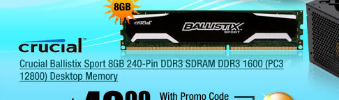 Crucial Ballistix Sport 8GB 240-Pin DDR3 SDRAM DDR3 1600 (PC3 12800) Desktop Memory