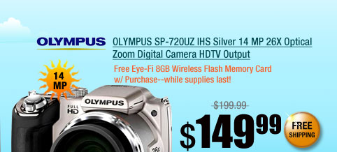 OLYMPUS SP-720UZ IHS Silver 14 MP 26X Optical Zoom Digital Camera HDTV Output
