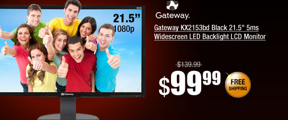 Gateway KX2153bd Black 21.5 inch 5ms Widescreen LED Backlight LCD Monitor