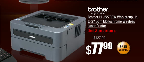 Brother HL-2270DW Workgroup Up to 27 ppm Monochrome Wireless Laser Printer
