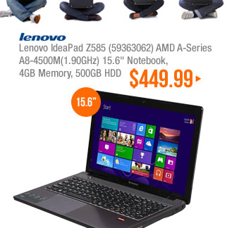 Lenovo IdeaPad Z585 (59363062) AMD A-Series A8-4500M(1.90GHz) 15.6 inch Notebook, 4GB Memory, 500GB HDD