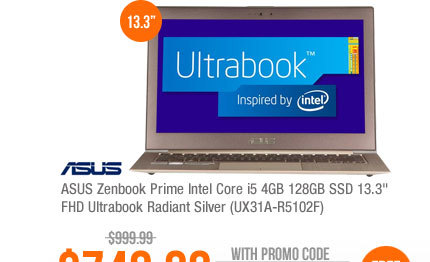 ASUS Zenbook Prime Intel Core i5 4GB 128GB SSD 13.3 inch FHD Ultrabook Radiant Silver (UX31A-R5102F)