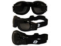 Birdz Eagle Black Frame Motorcycle Goggles with Clear, Smoke and Yellow Shatterproof Anti-Fog Polycarbonate Lenses and Vented Open Cell Foam and a Carrying Case 