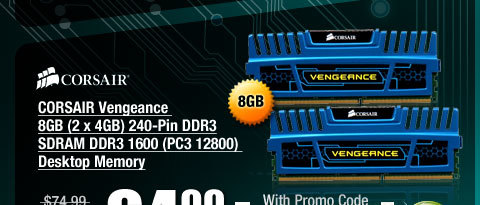 CORSAIR Vengeance 8GB (2 x 4GB) 240-Pin DDR3 SDRAM DDR3 1600 (PC3 12800) Desktop Memory