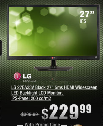 LG 27EA33V Black 27 inch 5ms HDMI Widescreen LED Backlight LCD Monitor, IPS-Panel 200 cd/m2