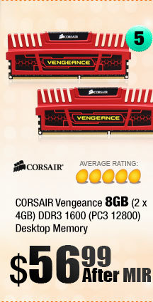 CORSAIR Vengeance 8GB (2 x 4GB) DDR3 1600 (PC3 12800) Desktop Memory