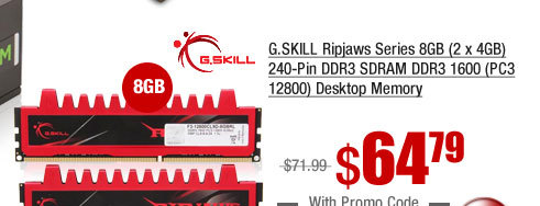 G.SKILL Ripjaws Series 8GB (2 x 4GB) 240-Pin DDR3 SDRAM DDR3 1600 (PC3 12800) Desktop Memory