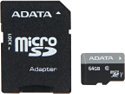 ADATA Premier 64GB Micro SDHC Flash Card with Adapter Model AUSDX64GUICL10-RA1 