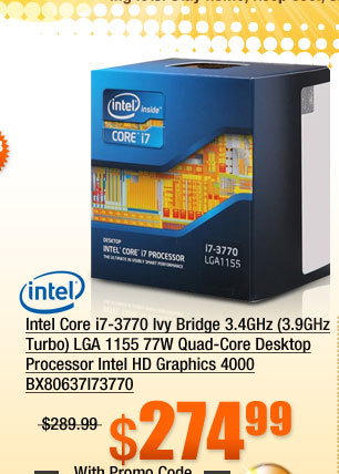 Intel Core i7-3770 Ivy Bridge 3.4GHz (3.9GHz Turbo) LGA 1155 77W Quad-Core Desktop Processor Intel HD Graphics 4000 BX80637I73770
