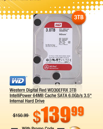 Western Digital Red WD30EFRX 3TB IntelliPower 64MB Cache SATA 6.0Gb/s 3.5 inch Internal Hard Drive 