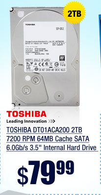 TOSHIBA DT01ACA200 2TB 7200 RPM 64MB Cache SATA 6.0Gb/s 3.5" Internal Hard Drive 