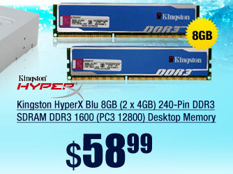 Kingston HyperX Blu 8GB (2 x 4GB) 240-Pin DDR3 SDRAM DDR3 1600 (PC3 12800) Desktop Memory