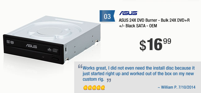 ASUS 24X DVD Burner - Bulk 24X DVD+R +/- Black SATA - OEM