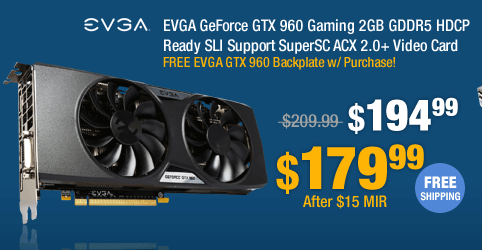 EVGA GeForce GTX 960 Gaming 2GB GDDR5 HDCP Ready SLI Support SuperSC ACX 2.0+ Video Card