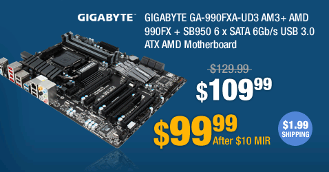 GIGABYTE GA-990FXA-UD3 AM3+ AMD 990FX + SB950 6 x SATA 6Gb/s USB 3.0 ATX AMD Motherboard