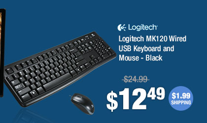 Logitech MK120 Wired USB Keyboard and Mouse - Black