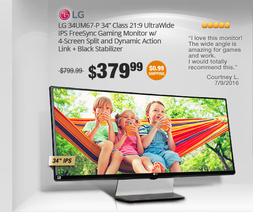 LG 34UM67-P 34" Class 21:9 UltraWide IPS FreeSync Gaming Monitor w/ 4-Screen Split and Dynamic Action Link + Black Stabilizer